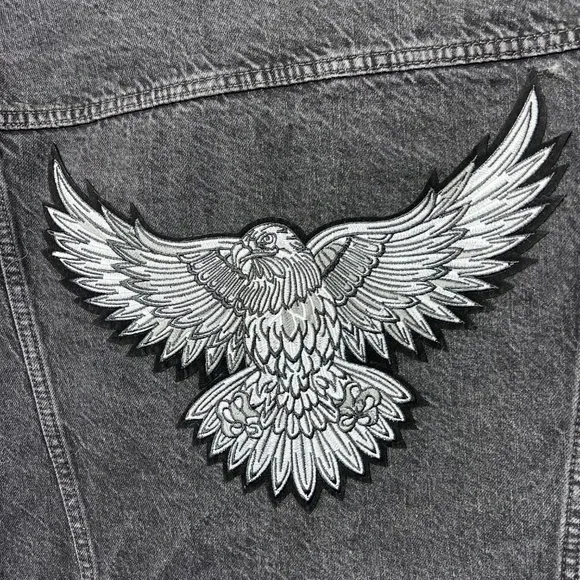 🦅|•GAP•| Black Eagle Back Jean Jacket Size Kids XXL Women Small - Picture 4 of 7